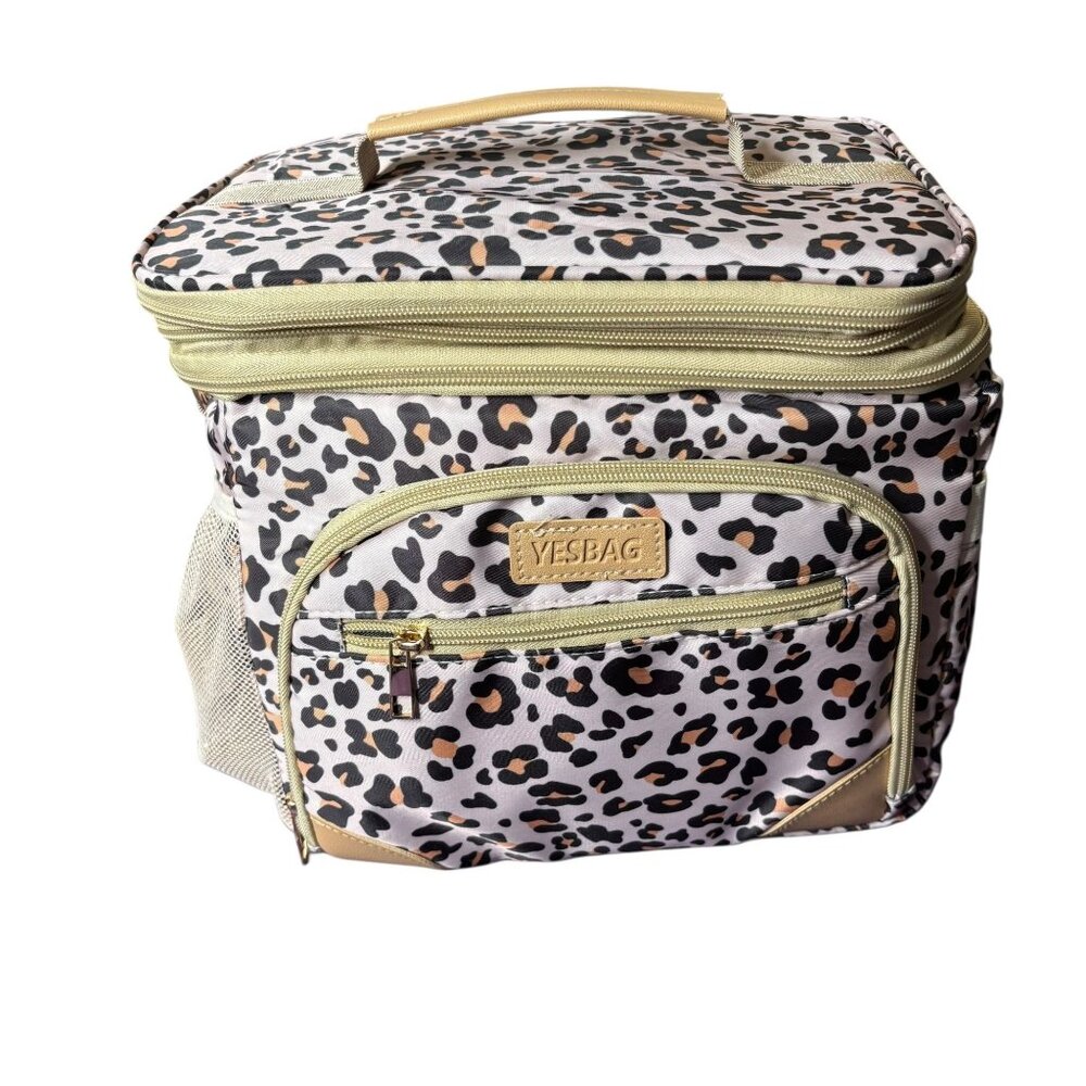 Leopard Print Insulated Cooler Lunchbag Pockets Adjustable Strap Expandable